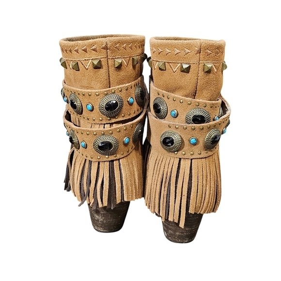 Sbicca Verse 100% Suede Leather Upper Fringe Embellished Boots Brown Size 8 - Picture 5 of 8